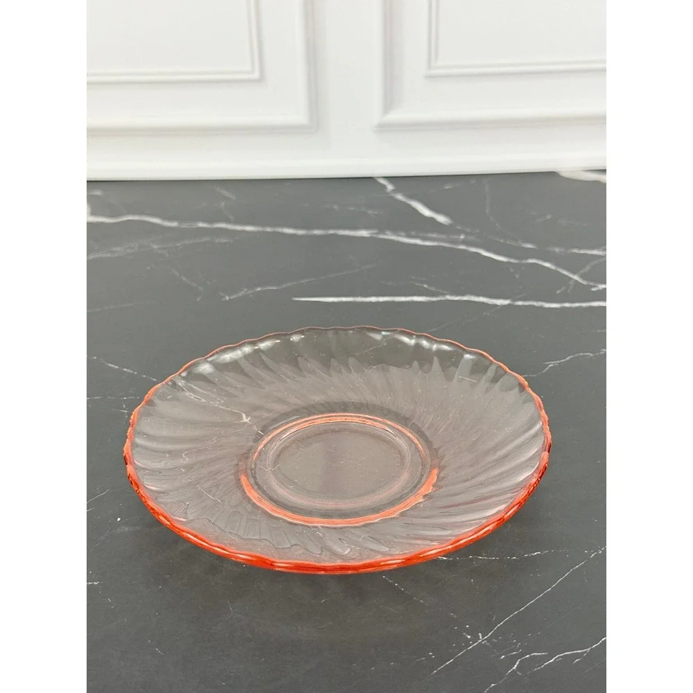 Vintage Arcoroc France Pink Swirl Rosaline Saucer 1980s Glass